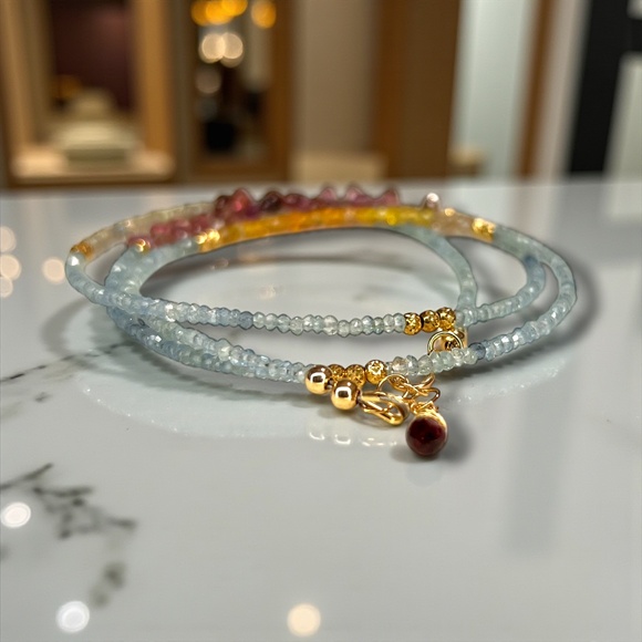 Natural Tourmaline Sapphire Convertible Necklace Wrap Bracelet Solid 14k Gold - Picture 9 of 12